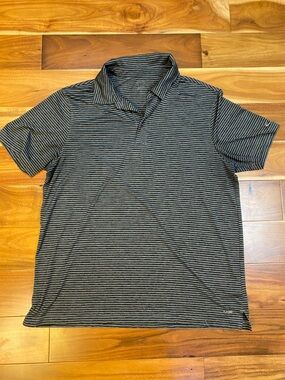 Men's Black and Gray Striped Short-Sleeve Polo